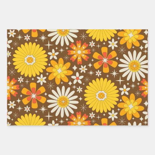 Retro 70s Groovy Flowers with Atomic Starbursts Inpakpapier Vel (Voorkant)