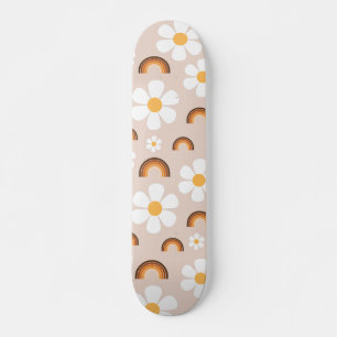 Retro 70s Groovy Hippie Daisy & Terracotta Rainbow Skateboard