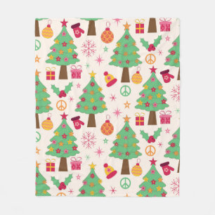Retro 70s Groovy Kerstbomen Patroon Fleece Deken