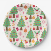 Retro 70s Groovy Kerstbomen Patroon Papieren Bordje (Voorkant)