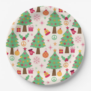 Retro 70s Groovy Kerstbomen Patroon Papieren Bordje