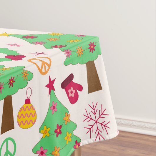 Retro 70s Groovy Kerstbomen Patroon Tafelkleed (Voorbeeld)