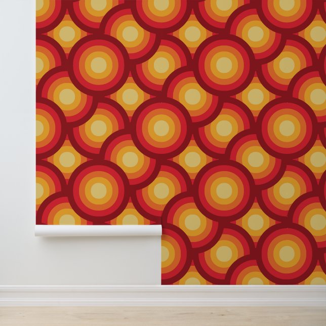 Retro 70s Groovy Kleurrijke Cirkels Patroon Behang (Applicatie)