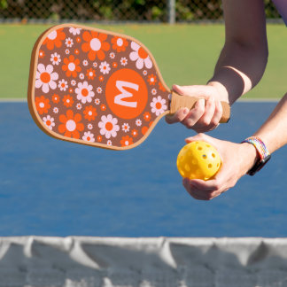 Retro 70s Groovy Madeliefje Oranje   Pickleball Paddle