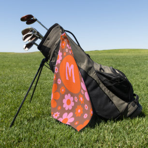Retro 70s Groovy Madeliefje Oranje Roze Golfhanddoek