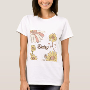 Retro 70s Groovy Madeliefjes Bloem Motief Persoonl T-shirt