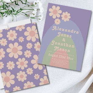 Retro 70s Groovy Pastel Kleuren Bruiloft Kaart