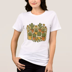 Retro 70s Groovy Potted Cactus en Bloemen Badge Tri-Blend Shirt