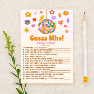 Retro 70's Groovy Raad eens wie! Baby shower game Briefpapier