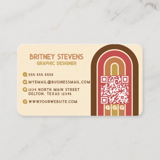 Retro 70's Groovy Rainbow Arch Stripes Design Visitekaartje (Achterkant)