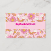 Retro 70s Groovy Roze Bloemen & Regenboog Funky Visitekaartje (Voorkant)