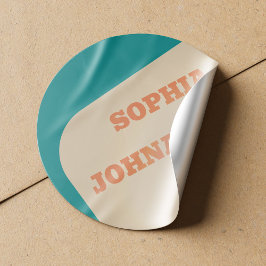 Retro 70s groovy teal orange beige wedding ronde sticker