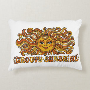 Retro 70s Groovy Zonneschijn Lachende Zon Accent Kussen
