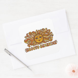 Retro 70s Groovy Zonneschijn Lachende Zon Vierkante Sticker