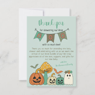 Retro 70's Halloween Little Boo Baby shower Bedankkaart