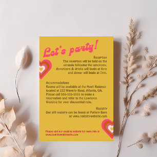 Retro 70's Heldergeel, Sinaasappel, Roze bruiloft RSVP Kaartje