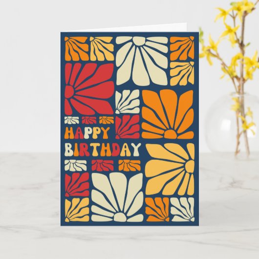 Retro 70s Hippie Groovy Bloesem Verjaardag Kaart (Gele Bloem)