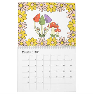 Retro 70s Hippie Groovy Mushroom & Bloem Kalender