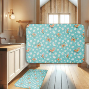 RETRO 70s Hippy Daisy Mod Butterfly Aqua Blue Dorm Badmat