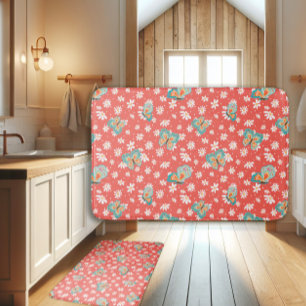 RETRO 70s Hippy Daisy Mod Butterfly Salmon Pink Badmat