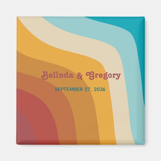 Retro 70's kleurrijke regenbooggolven weddenschap magneet (Voorkant)