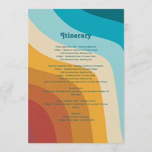 Retro 70's kleurrijke regenboogrondleiding programma (Achterkant)