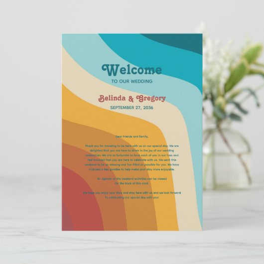 Retro 70's kleurrijke regenboogrondleiding programma (Staand voorkant)