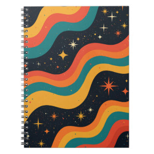 Retro 70s Kosmische Droom Groovy Golvend Notitieboek