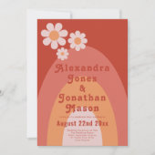 Retro 70s moderne perzik bruiloft kaart (Voorkant)