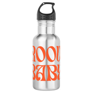 Retro 70s Mosterd Oranje Zwart Hippie Groovy Baby Waterfles