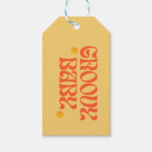 Retro 70s Mosterd Sinaasappel Hippie Groovy Baby Cadeaulabel (Voorkant)