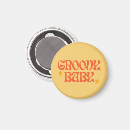 Retro 70s Mosterd Sinaasappel Hippie Groovy Baby Magneet (Voorkant / Achterkant)