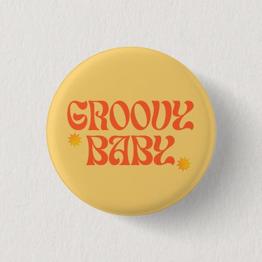 Retro 70s Mosterd Sinaasappel Hippie Groovy Baby Ronde Button 3,2 Cm (Voorkant)