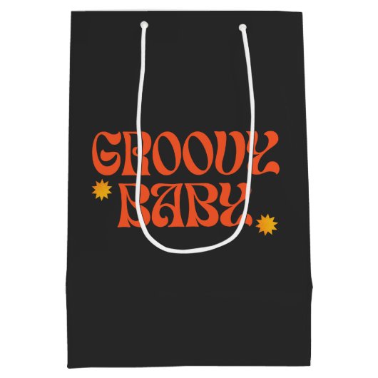 Retro 70s Mosterd Sinaasappel Zwart Hippie Groovy Medium Cadeauzakje (Achterkant)