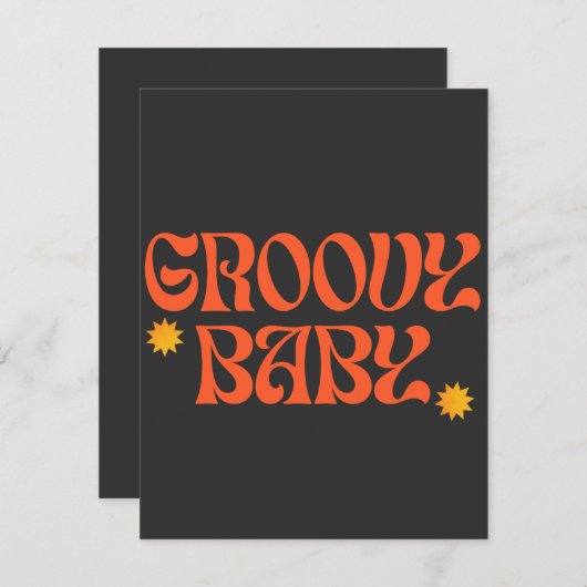 Retro 70s Mosterd Sinaasappel Zwart Hippie Groovy  RSVP Kaartje (Voorkant / Achterkant)