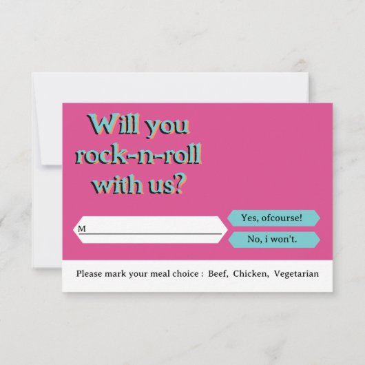 Retro 70s Music Cassettebandje Groovy Fuchsia Fun RSVP Kaartje (Achterkant)