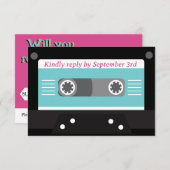 Retro 70s Music Cassettebandje Groovy Fuchsia Fun  RSVP Kaartje (Voorkant / Achterkant)