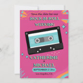 Retro 70s Music Cassettebandje Groovy Fuchsia Fun Save The Date (Voorkant)