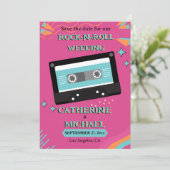 Retro 70s Music Cassettebandje Groovy Fuchsia Fun Save The Date (Staand voorkant)