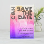 Retro 70s Naam Monogram en Foto Wedding Save The Date (Staand voorkant)