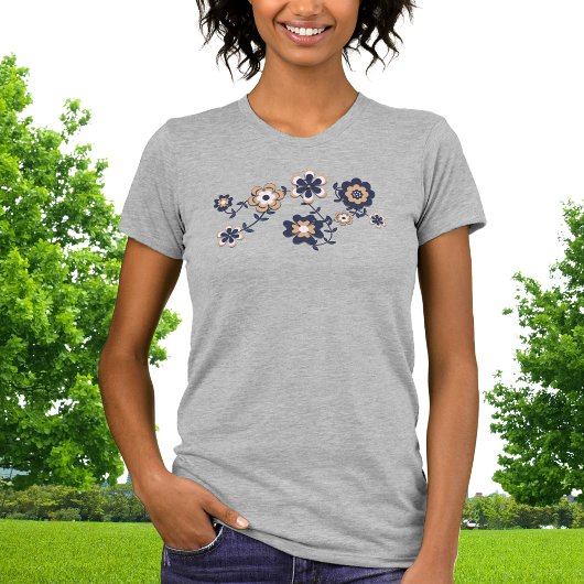 Retro 70's Navy Blue-Gold Flower Power T-shirt