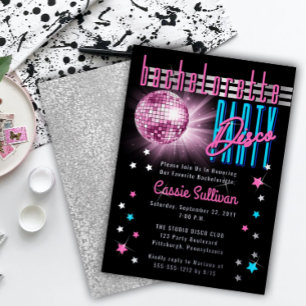 Retro 70's Neon Look Disco Bal Bachlorette Feest Folie Uitnodiging
