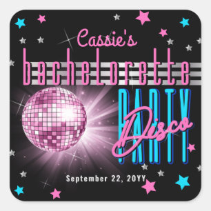 Retro 70's Neon Look Disco Bal Bachlorette Vierkante Sticker