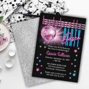 Retro 70's Neon look Disco Ball Bachelorette Party Kaart