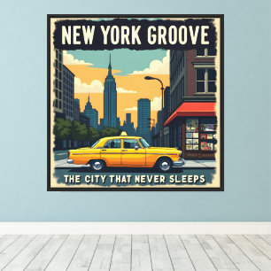 Retro 70s NYC Travel: New York Groove Canvas Afdruk