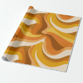 Retro 70s Orange Mustard Wave Abstract Pattern Cadeaupapier (Uitgerold)