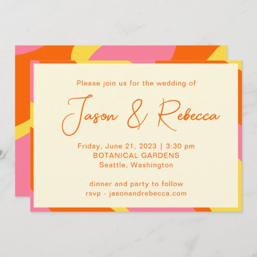 Retro 70s Oranje gele roze in één bruiloft Kaart (Voorkant / Achterkant)