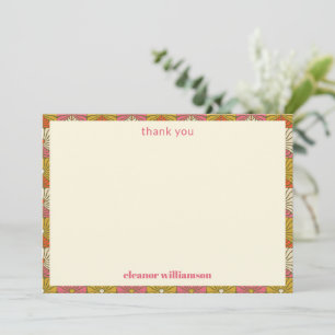 Retro 70s Oranje Roze Bloemig Bruiloft Feest Custo Bedankkaart