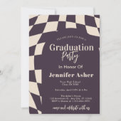 Retro 70s Paarse geruite boog foto Afstuderen Kaart (Voorkant)