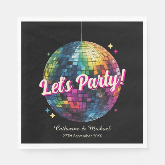 Retro 70's Party Disco Ball Sparkle Glam Wedding Servet (Voorkant)